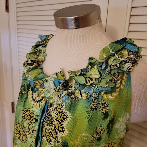 Inois Y2K Ruffle Neck Paisley Sleeveless Blouse Green Size Small - Picture 3 of 8